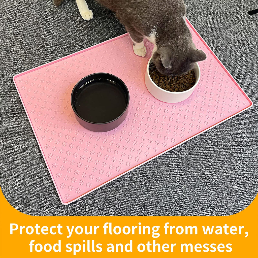 Ptlom Pet Placemat for Dog and Cat, Mat for Prevent Food and Water Overflow, Suitable for Small, Medium and Big Pet 18" 12", Pink