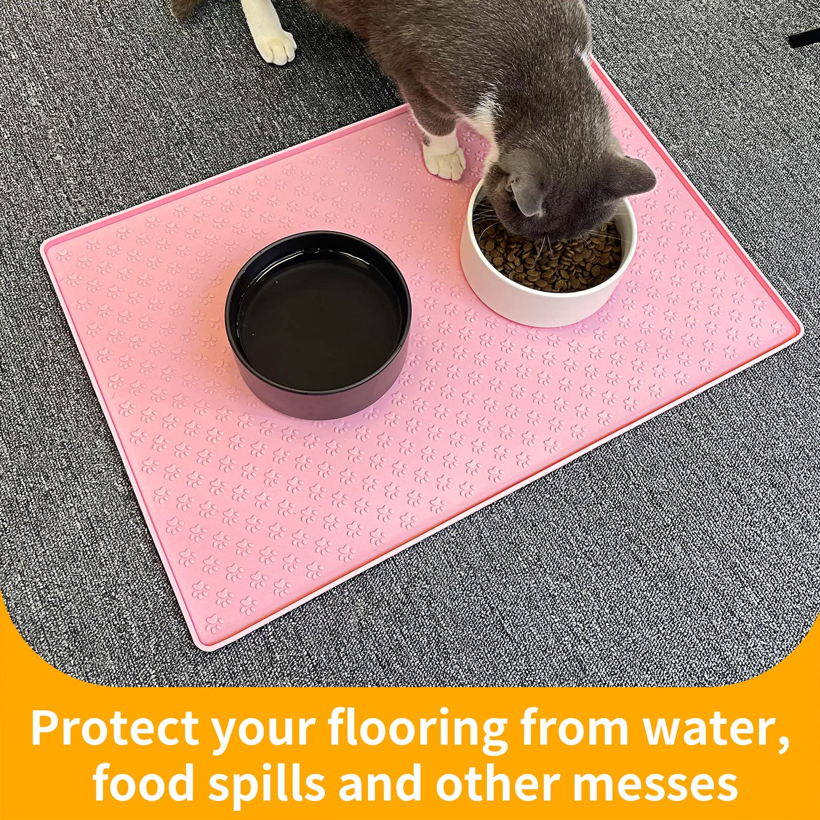 Ptlom Pet Placemat for Dog and Cat, Mat for Prevent Food and Water Overflow, Suitable for Small, Medium and Big Pet 18" 12", Pink