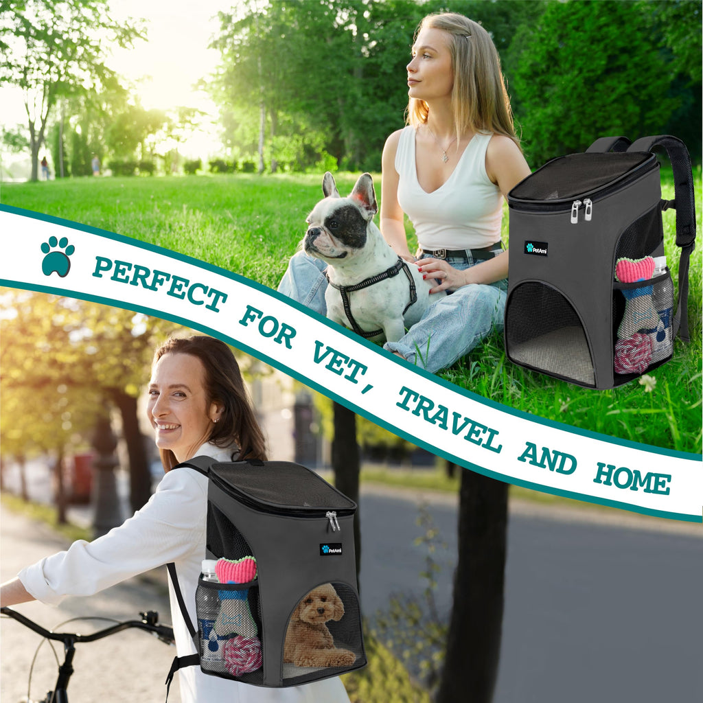 PetAmi Cat Backpack Carrier, Airline Approved Pet Carrier Backpack for Small Dogs and Large Cats, Soft Sided Collapsible Ventilated with Sherpa Bed for Hiking Travel, Max 18 lbs, Gray