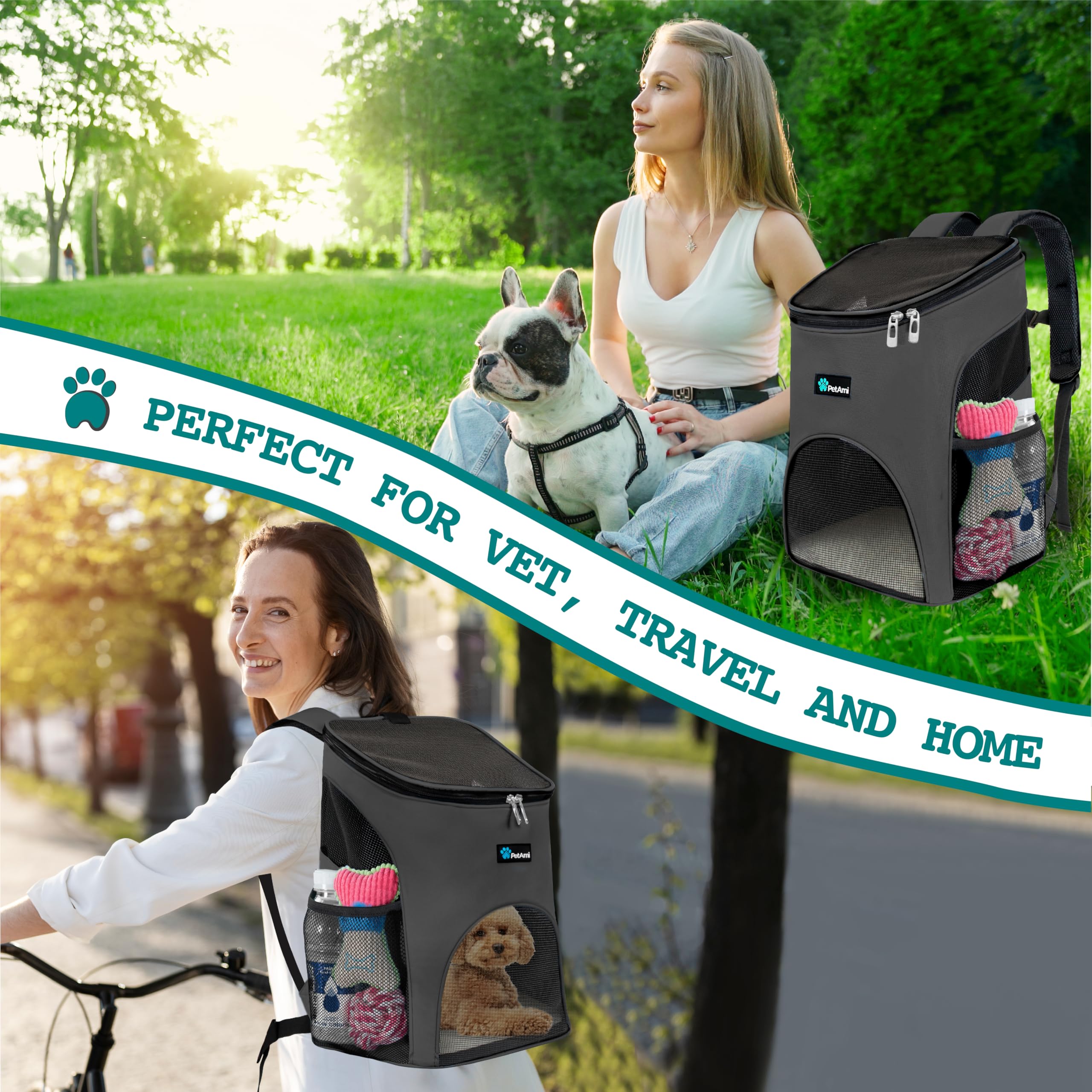 PetAmi Cat Backpack Carrier, Airline Approved Pet Carrier Backpack for Small Dogs and Large Cats, Soft Sided Collapsible Ventilated with Sherpa Bed for Hiking Travel, Max 18 lbs, Gray