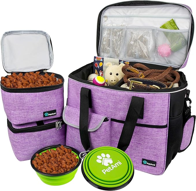 PetAmi Dog Travel Bag Organizer, Pet Supplies Tote Diaper Bag, Purple Large