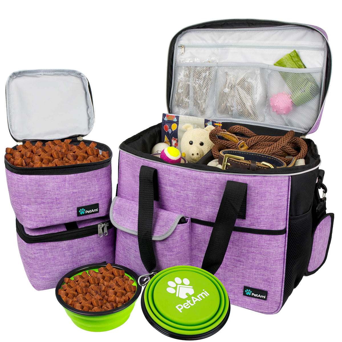 PetAmi Dog Travel Bag Organizer, Pet Supplies Tote Diaper Bag, Black Medium