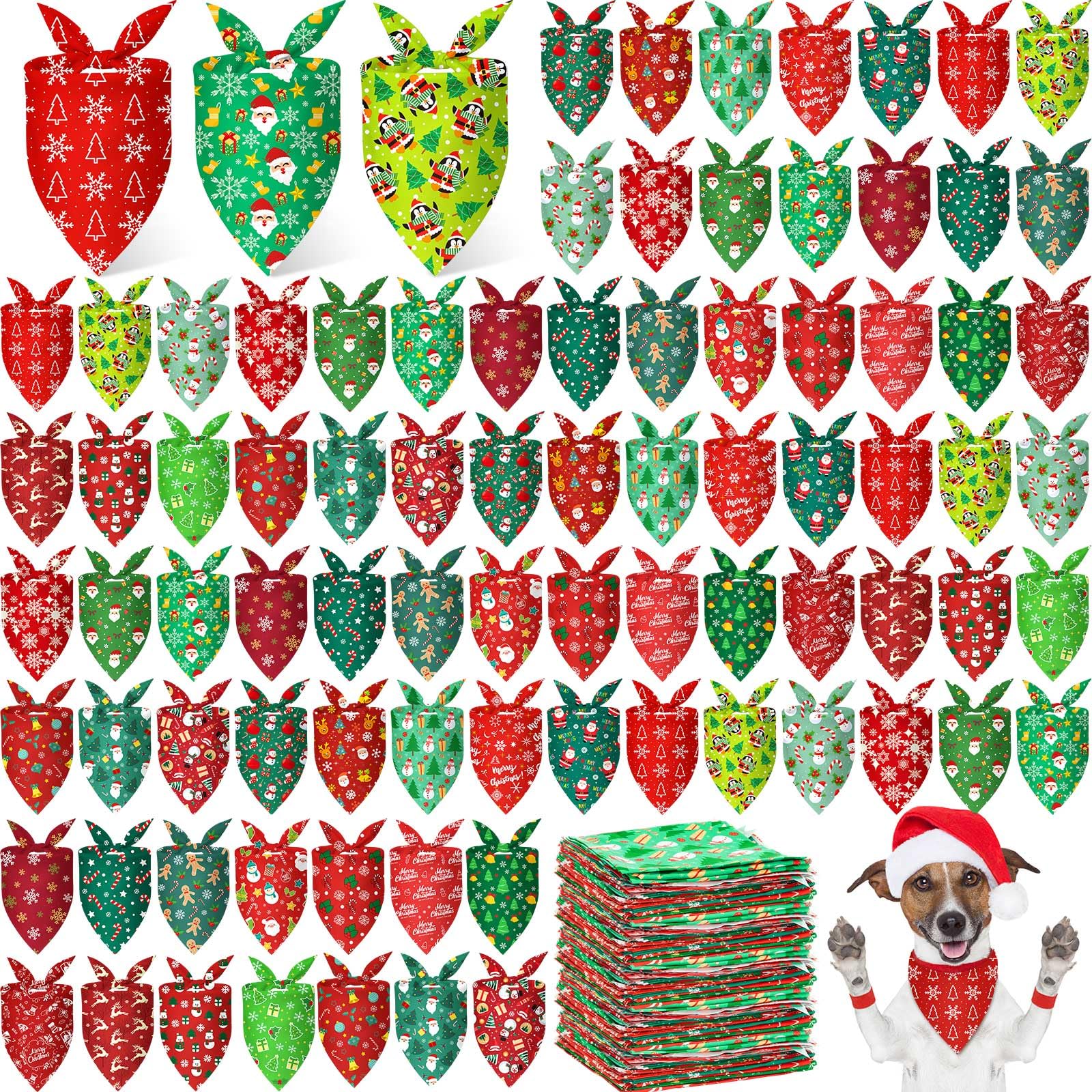 Jeere 200 Pcs Dog Bandanas Bulk, Red & Green Triangle Dog Kerchiefs for Small Medium Large Dogs, Reusable Pet Scarves for Groomers, Pet Shops, Parties & Photo Props, 25 Styles