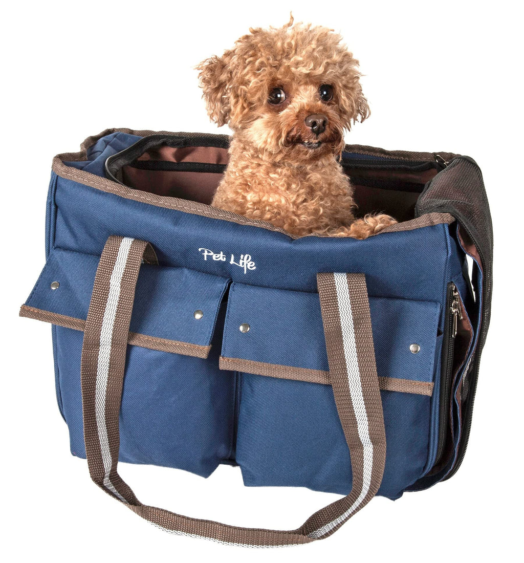Pet Life Pet Carrier - Dual-Pocketed Airline Approved Carrier - Blue