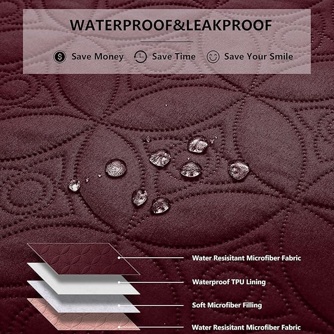 Waterproof Dog Blanket, 68x82 inches Pet Couch Covers for Sofa, Bed Furniture Protector from Dogs Washable and Reversible-Burgundy Red+Pink