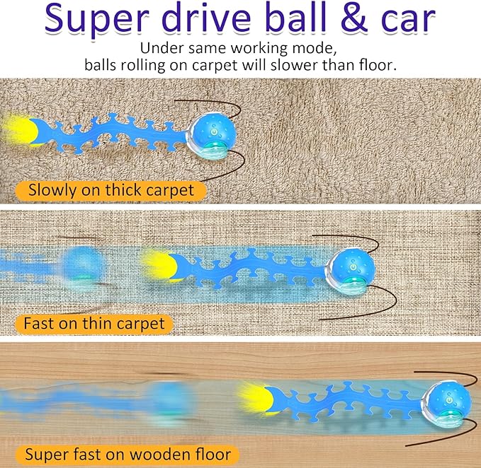 Giociv Interactive Cat Toys Ball for Indoor Cats Fast Rolling on Carpet, Chirping & Motion Activate Cat Toys (Blue Centipede)