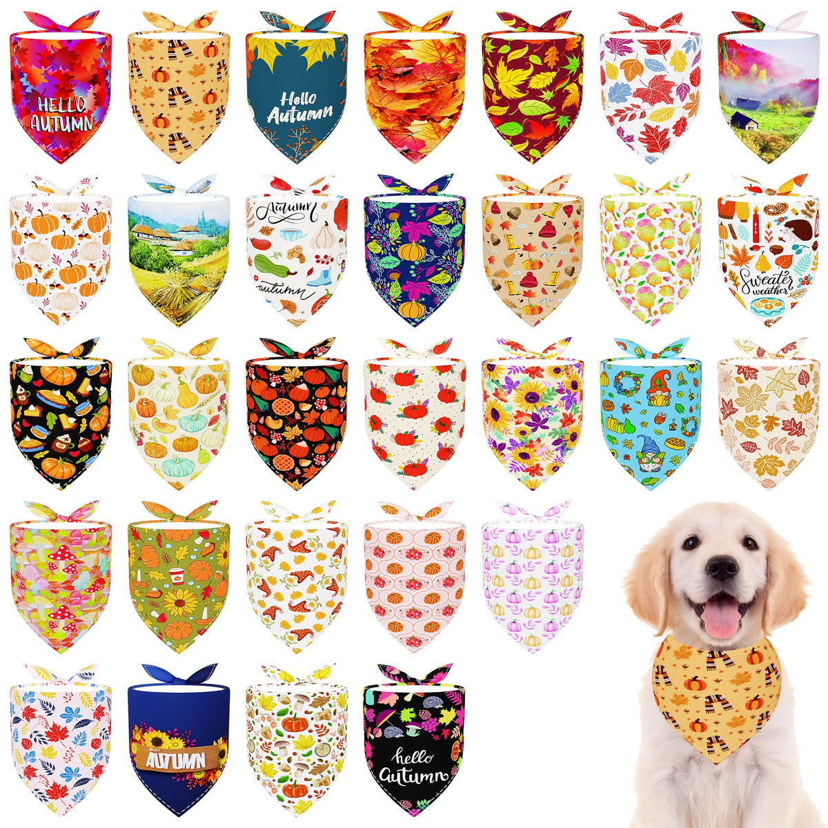 Pai Sence Pride Day Dog Bandanas Bulk for Small Dogs Sewn Edges 18" 30Pcs S
