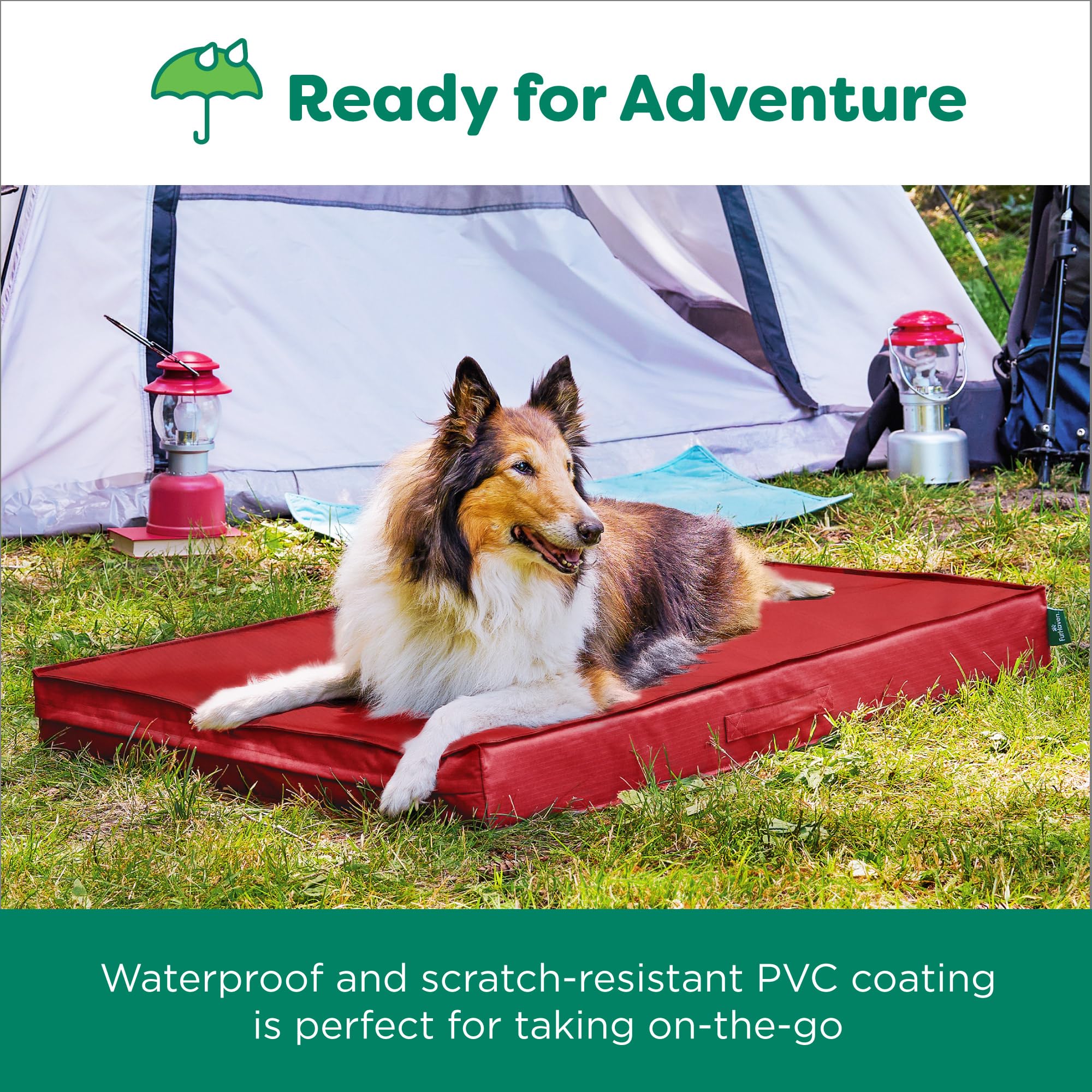FurHaven Cooling Dog Bed – XXL Foam Mattress for Joint Pain Relief, Waterproof Liner, Removable Washable Cover, Durable for Outdoor Use, Deluxe Grid Indoor/Outdoor Bed – Red, Jumbo Plus
