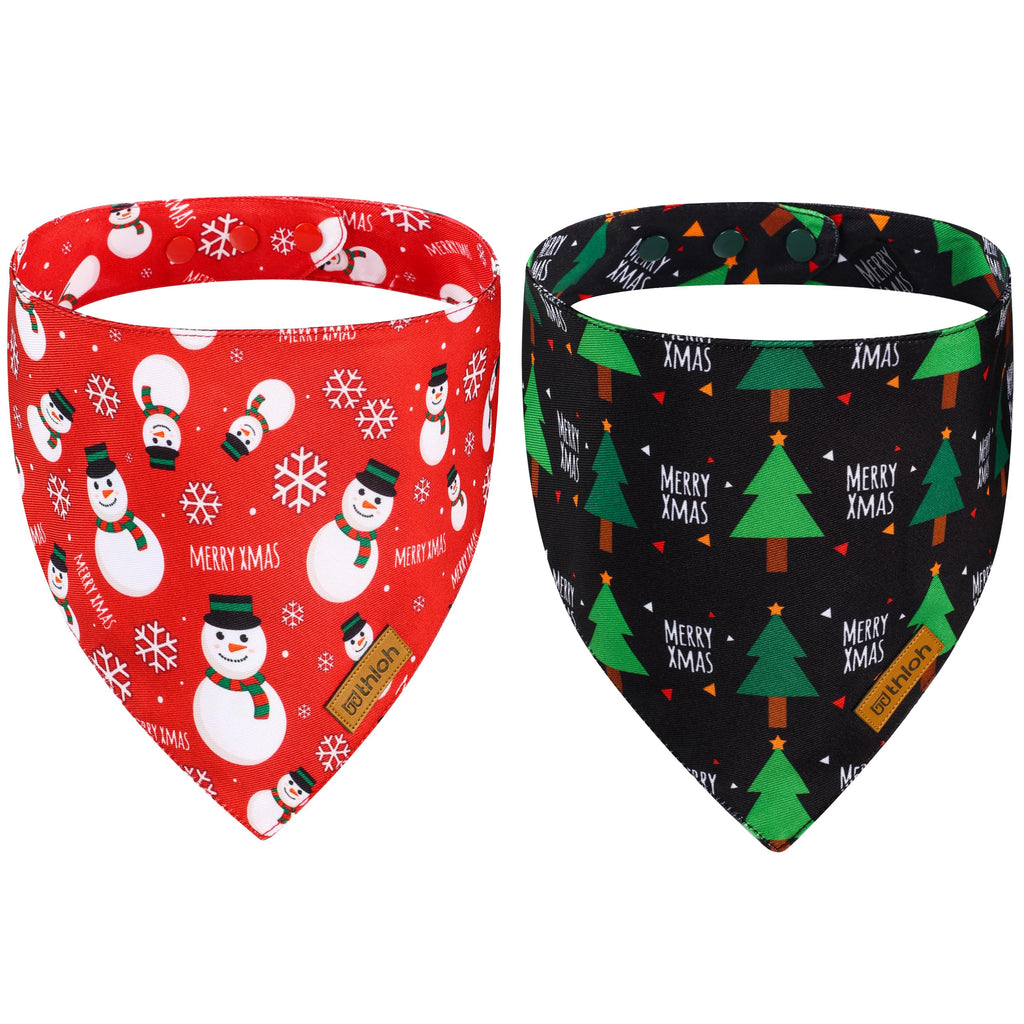 THLOH Christmas Dog Bandanas with Snap Button - 2 Pack Reversible Santa Claus Dog Scarf for Boy & Girl, Dog, Christmas Tree Holiday Bandana for Medium and Large Dogs (Large)