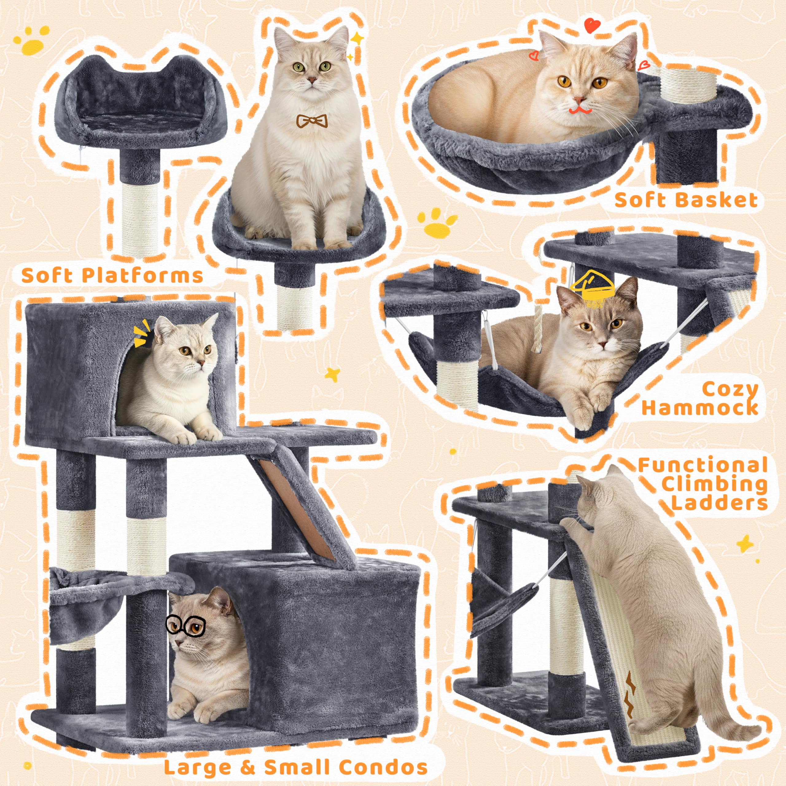 Yaheetech 82.5in Tall Cat Tree for Large Cats, Sturdy Multi-Level Condo