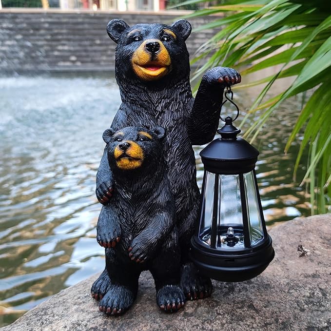 RCTTICUU Black Bear Solar Lantern Garden Statues，Loving Bear Figurine Lights for Outside Decoration,Lawn Outdoor Decor for Patio,Balcony,Yard-Unique Gift for Grandma Wowen Mom