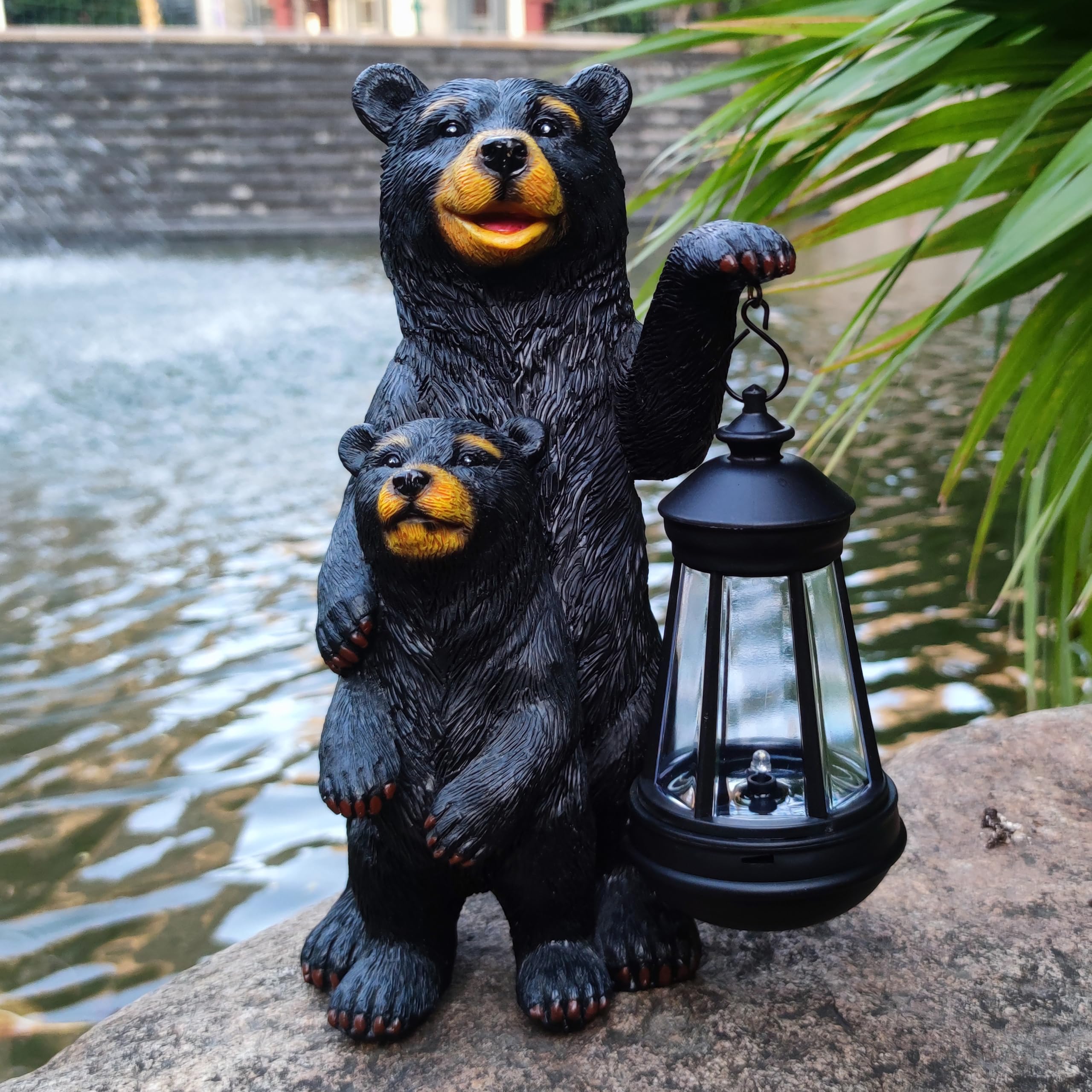 RCTTICUU Black Bear Solar Lantern Garden Statues，Loving Bear Figurine Lights for Outside Decoration,Lawn Outdoor Decor for Patio,Balcony,Yard-Unique Gift for Grandma Wowen Mom