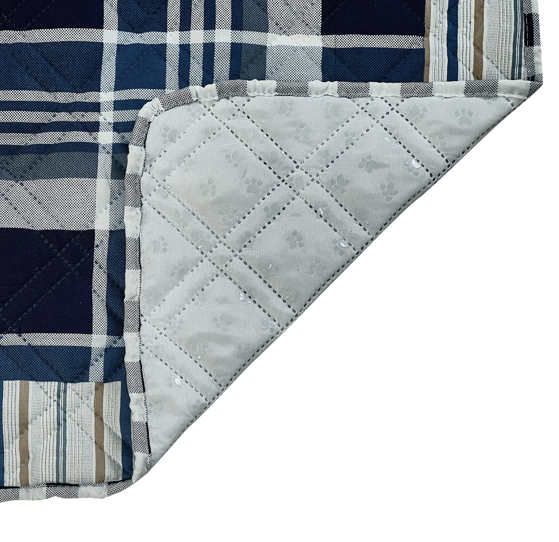 Brilliant Sunshine Blue Plaids and Stripes Patchwork Pet Sofa Bed, Quilted, Slip Resistant, Washable Couch Protector with Removable Bolster Cushions, Furniture Cover for Pets, Dogs, Cats, Medium, Blue