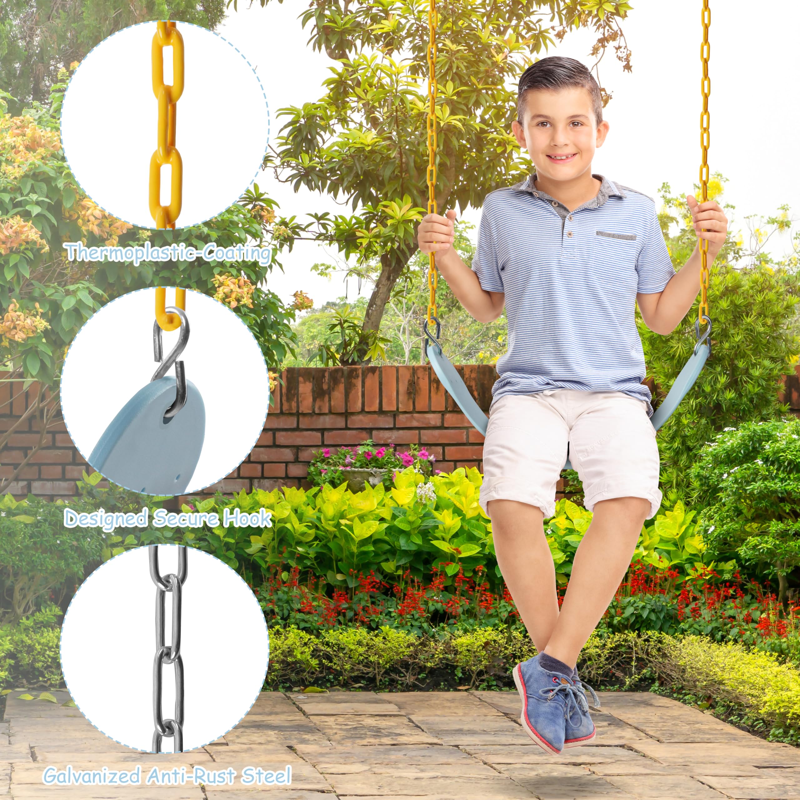 Sunnyglade 8PCS Swings Seats Heavy Duty 66" Chain Support 250lb Pastel Blue