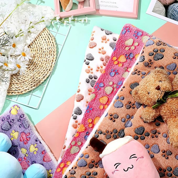 Tuanse 4 Pack Ultra Soft Dog Cat Bed Mat Small Animal Guinea Pig Bed with Cute Print Reversible Fleece Dog Crate Kennel Pad Cozy Washable Thickened Hamster Pet Beds Mat(23 x 18 Inches,Vivid Color)
