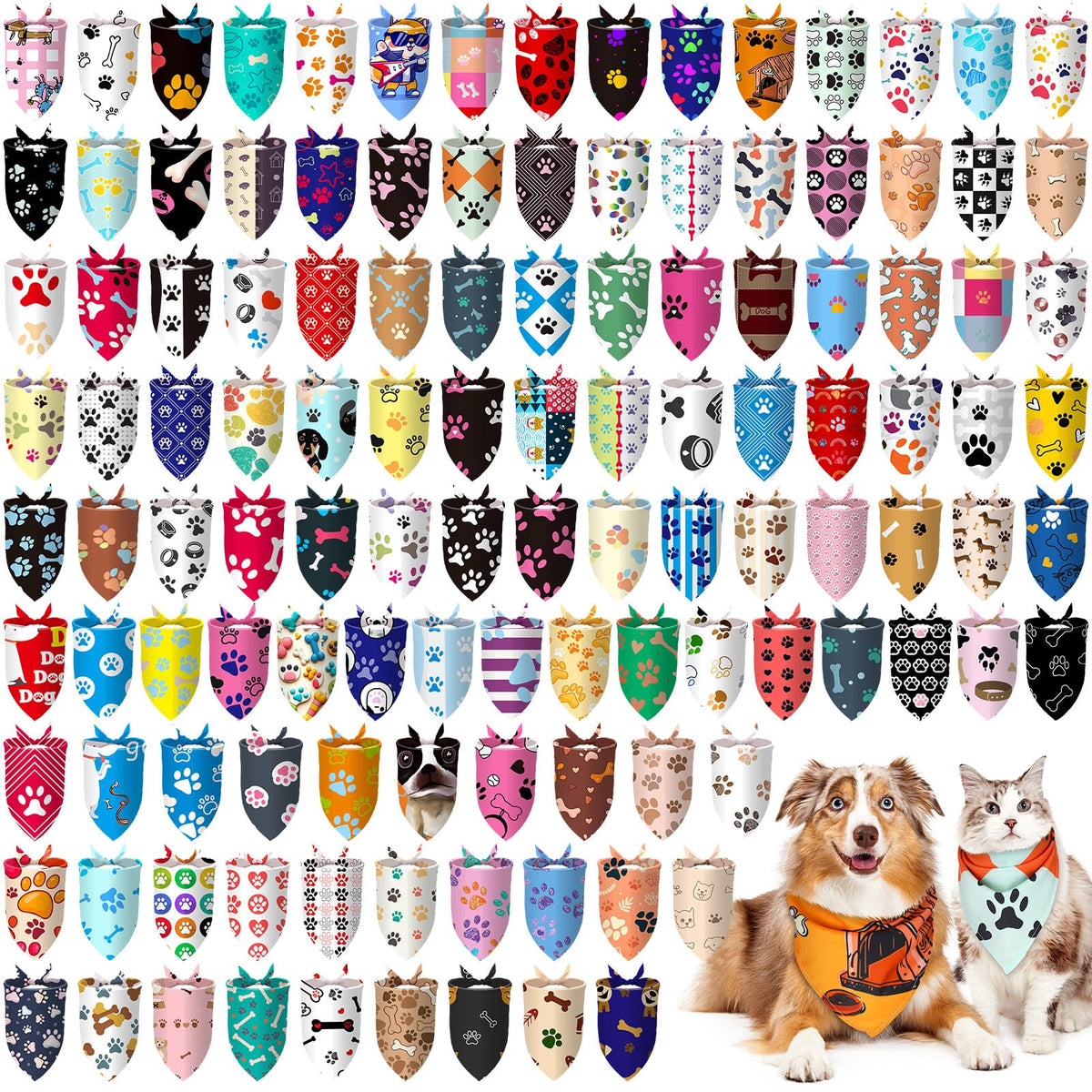 Huhumy 100 Pcs Christmas Dog Bandanas Bulk Christmas Bandanas for Dogs