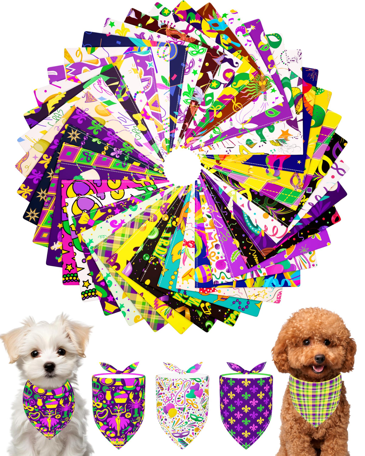 PET SHOW 50 Pack Paw Print Dog Bandanas Bulk for Medium Dogs