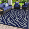 GENIMO Outdoor Rug for Patio Clearance, 10'x14' Waterproof Camping Mat, Reversible Plastic Straw Rugs for RV, Camper, Balcony, Backyard, Picnic, Deck (Blue & Grey)