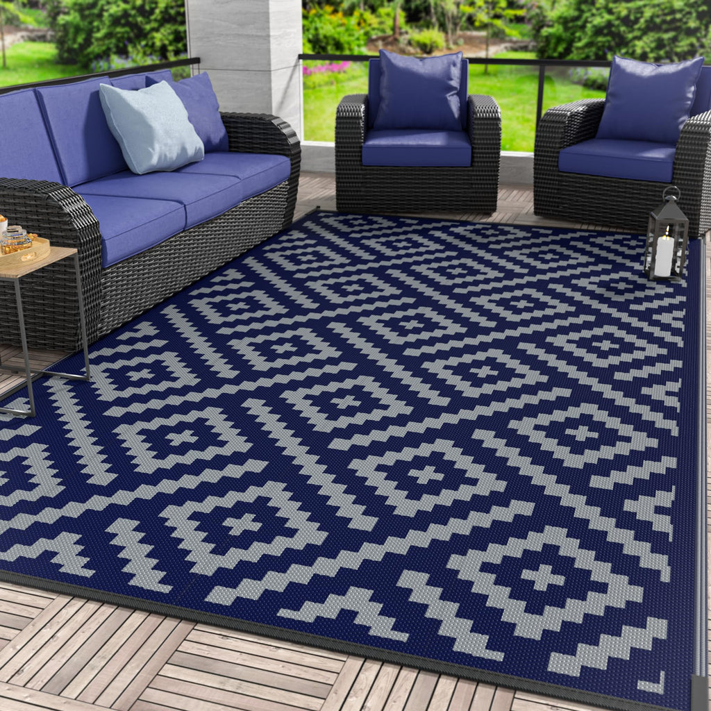 GENIMO Outdoor Rug, Waterproof Plastic Rugs for Patio, 6'x9' Blue Grey