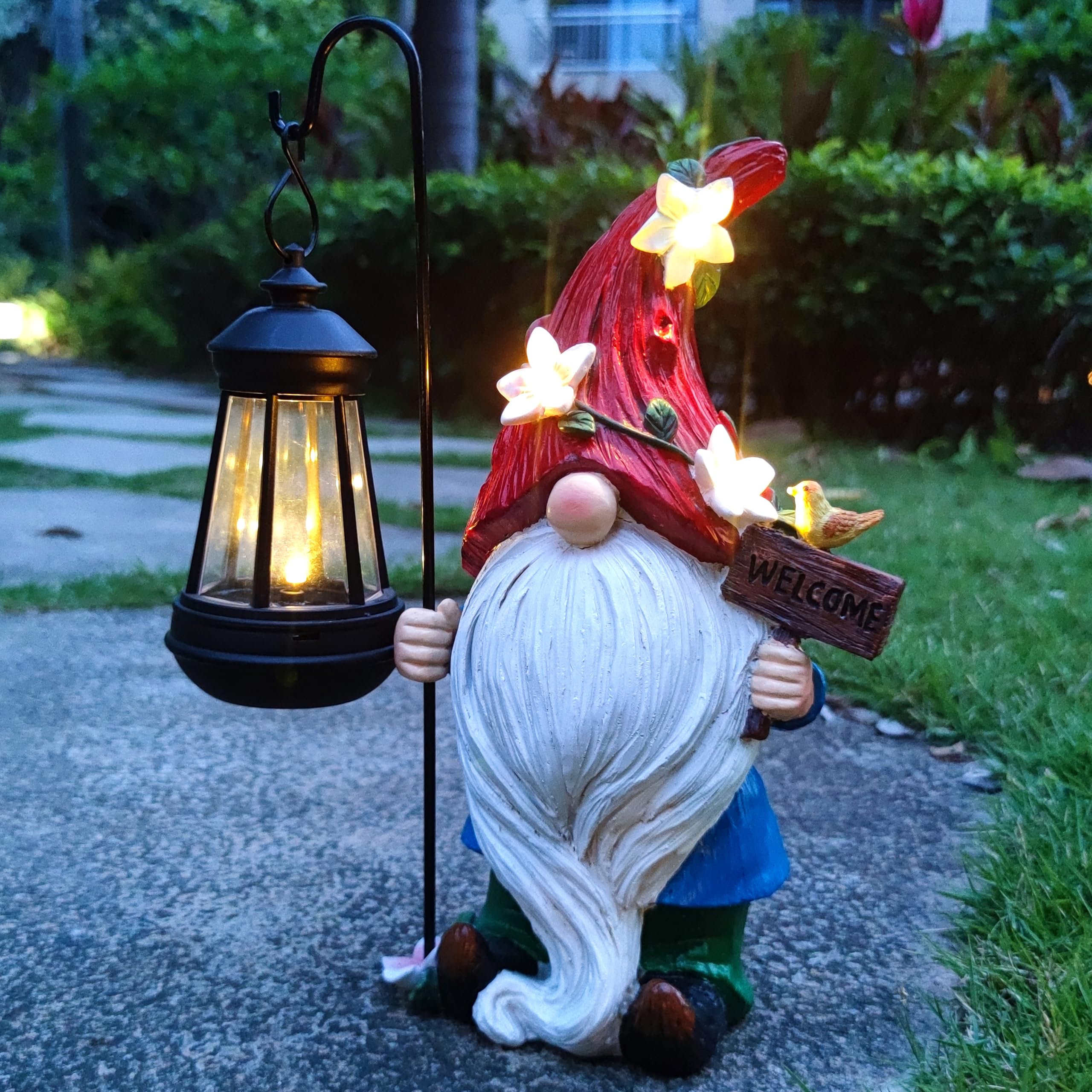 RCTTICUU Solar Garden Gnomes Statue with Succulent and LED Lights - Solar Lantern Gnomes Decorations for Yard Outdoor gnome Decorations for Garden, Patio Gnome Gifts for Mom