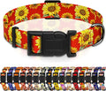 Seyezo Dog Collar, Floral Boys Girls Puppy Collar for Small Medium Large Dogs, Adjustable Soft Pet Collar with Safety Buckle for Male Females (Red Sunflower, S)