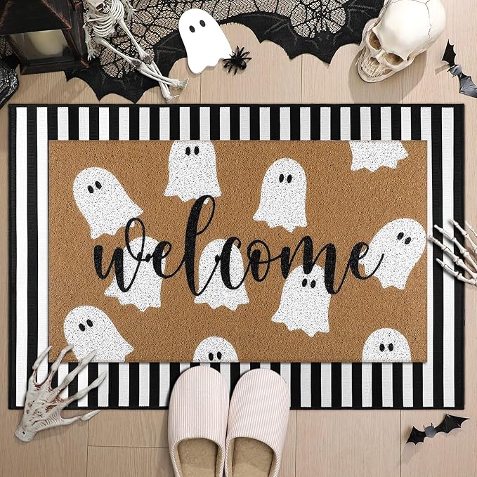 Tinideya 2 Pcs Coquette Boho Bows Custom Door Mat Welcome Non Slip Coir Mats Floor Layering Doormats Seasonal for Front Porch Entryway Decor(Boho Bows)
