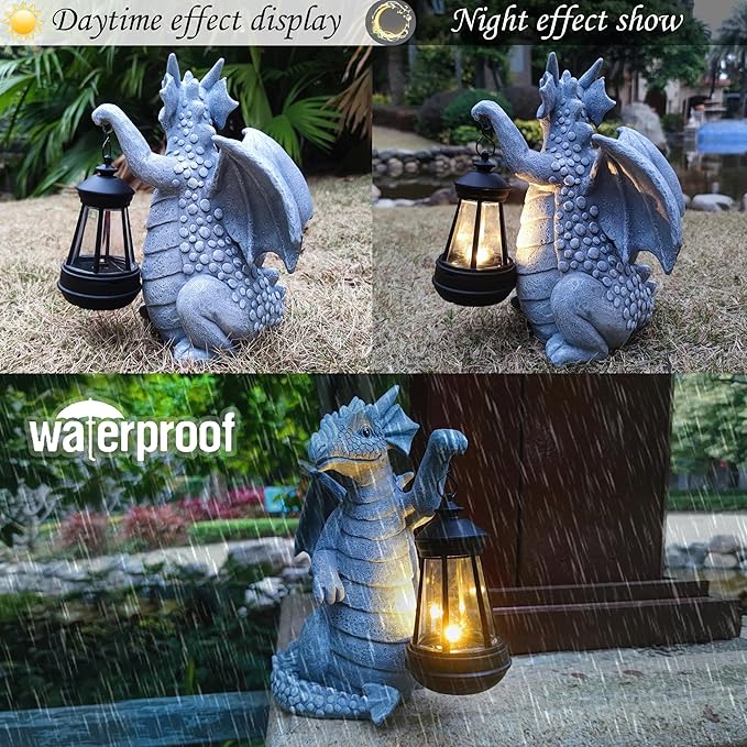 Yardancer Dragon Solar Outdoor Garden Statue - Dragon Outdoor Figurie Lights - Yard Decorative Outdoor Statue Suitable for Patio, Balcony, Patio Decoration - Specially Customized Gift for Mom