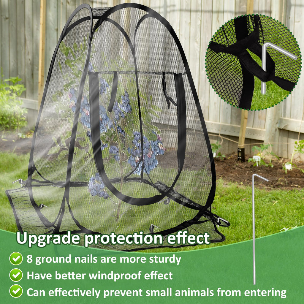 Pop Up Mesh Plant Protectors from Animals,Large Plant Netting Guard Cover with 8 Stake Crop Cage Fine Mesh Plant Tents for Protect Flower Tomato Vegetable from Deer Cat Bird Squirrel, 28x28x34 in