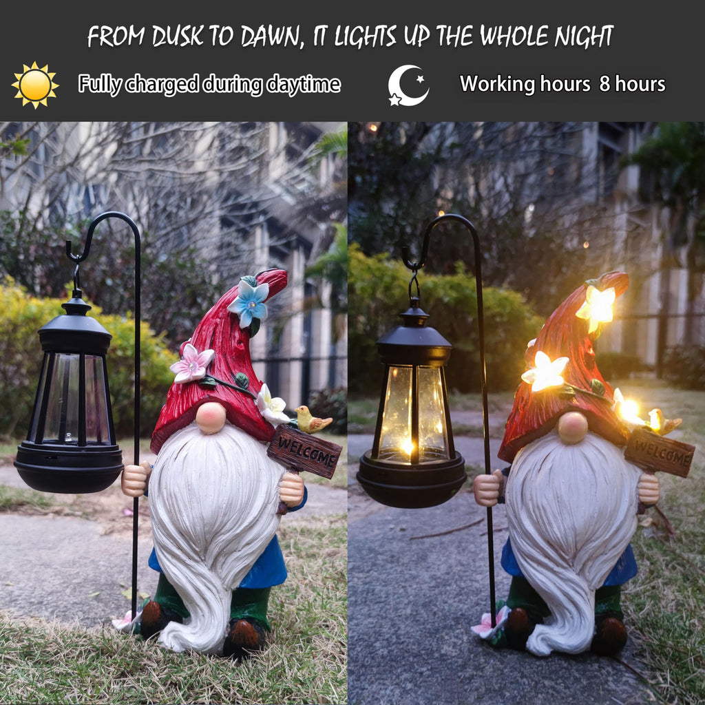 RCTTICUU Solar Garden Gnomes Statue with Succulent and LED Lights - Solar Lantern Gnomes Decorations for Yard Outdoor gnome Decorations for Garden, Patio Gnome Gifts for Mom