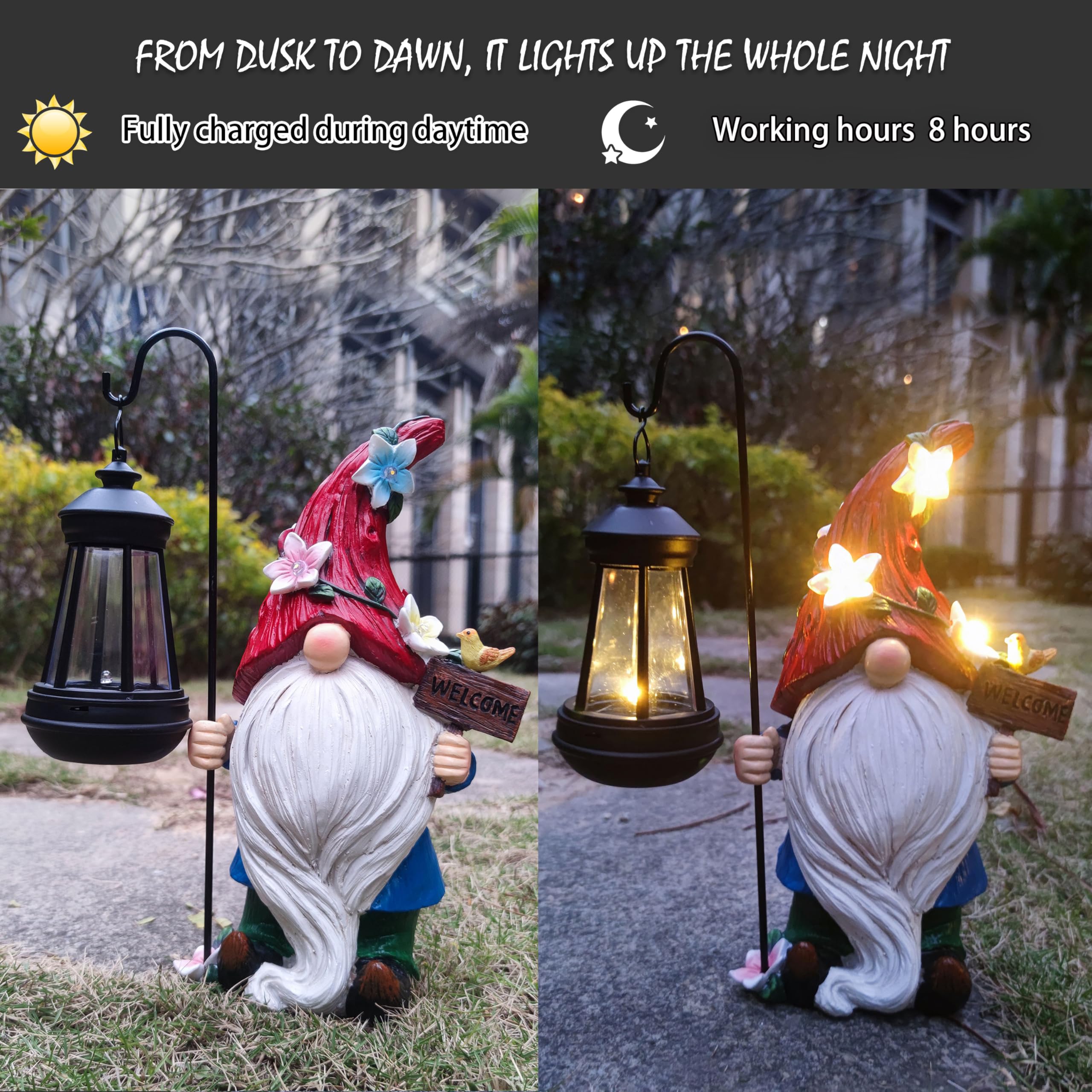 RCTTICUU Solar Garden Gnomes Statue with Succulent and LED Lights - Solar Lantern Gnomes Decorations for Yard Outdoor gnome Decorations for Garden, Patio Gnome Gifts for Mom