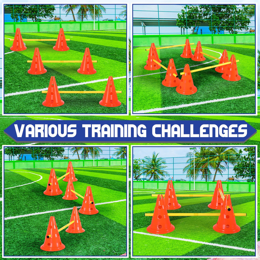 Glimin 10 Sets Dog Agility Hurdle Cone Set 20 Pcs Exercise Cones with 10 Pcs Rods Adjustable Obstacle Portable Agility Training Equipment Canine Pole(Orange and Yellow)