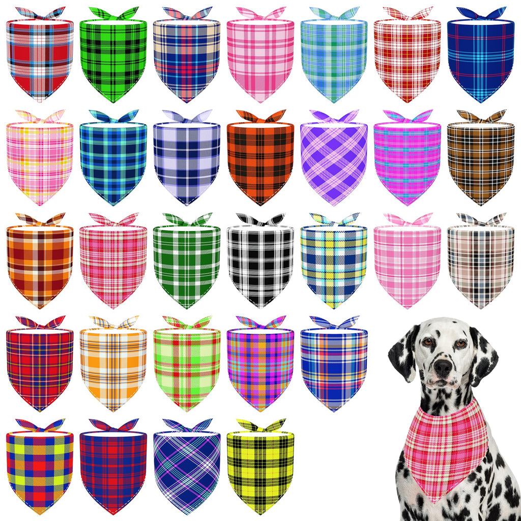 Pai Sence Plaid Dog Bandanas Bulk for Large Dogs Sewn Edges 33" 30 Pack L