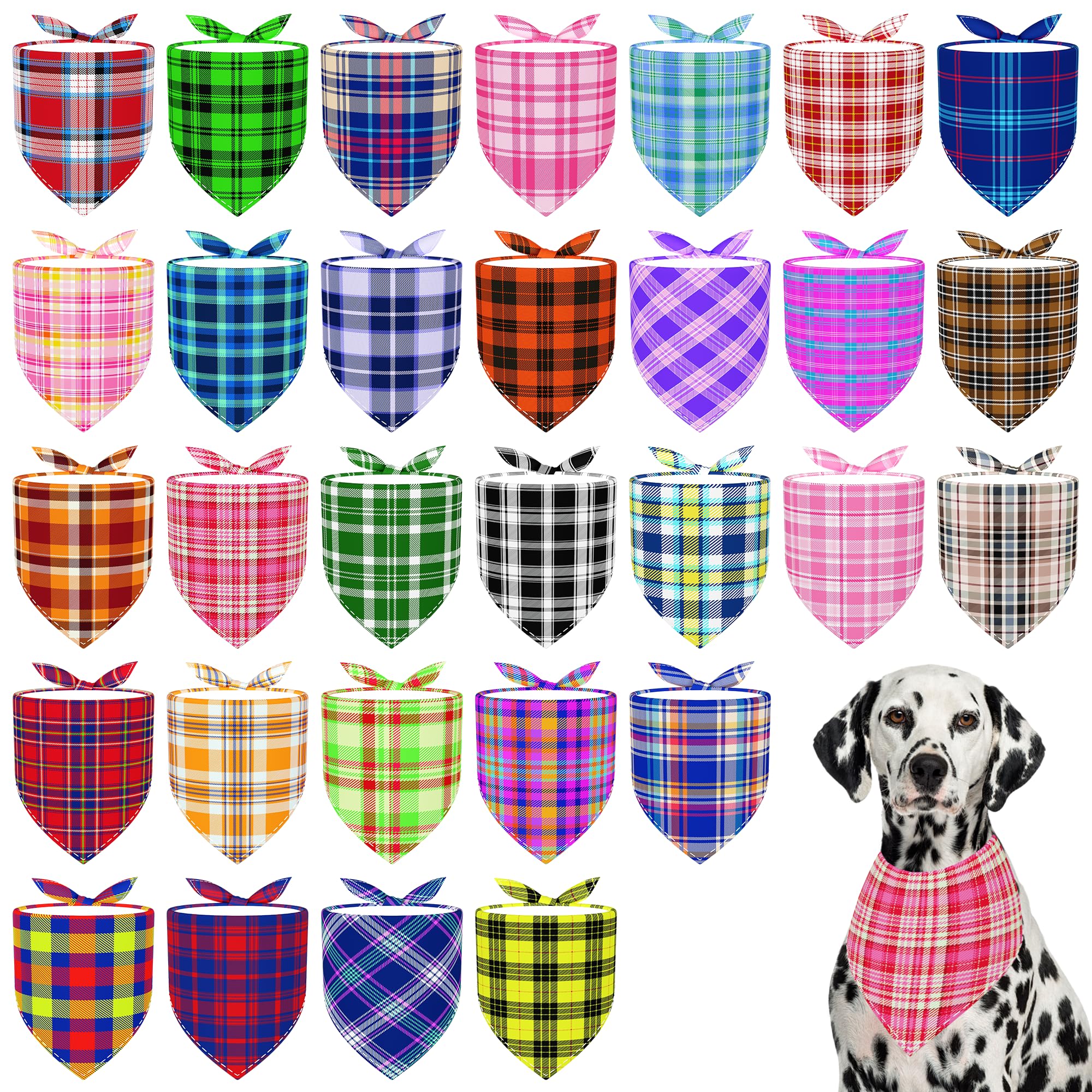 Pai Sence Plaid Dog Bandanas Bulk for Large Dogs Sewn Edges 33" 30 Pack L