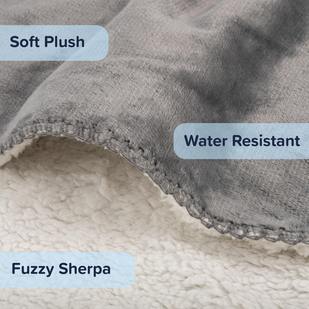 Waterproof Pet Blanket - 30x40-Inch Reversible Sherpa Fleece Throw Protects Couches, Cars, and Beds from Spills, Stains, and Fur by PETMAKER (Gray)