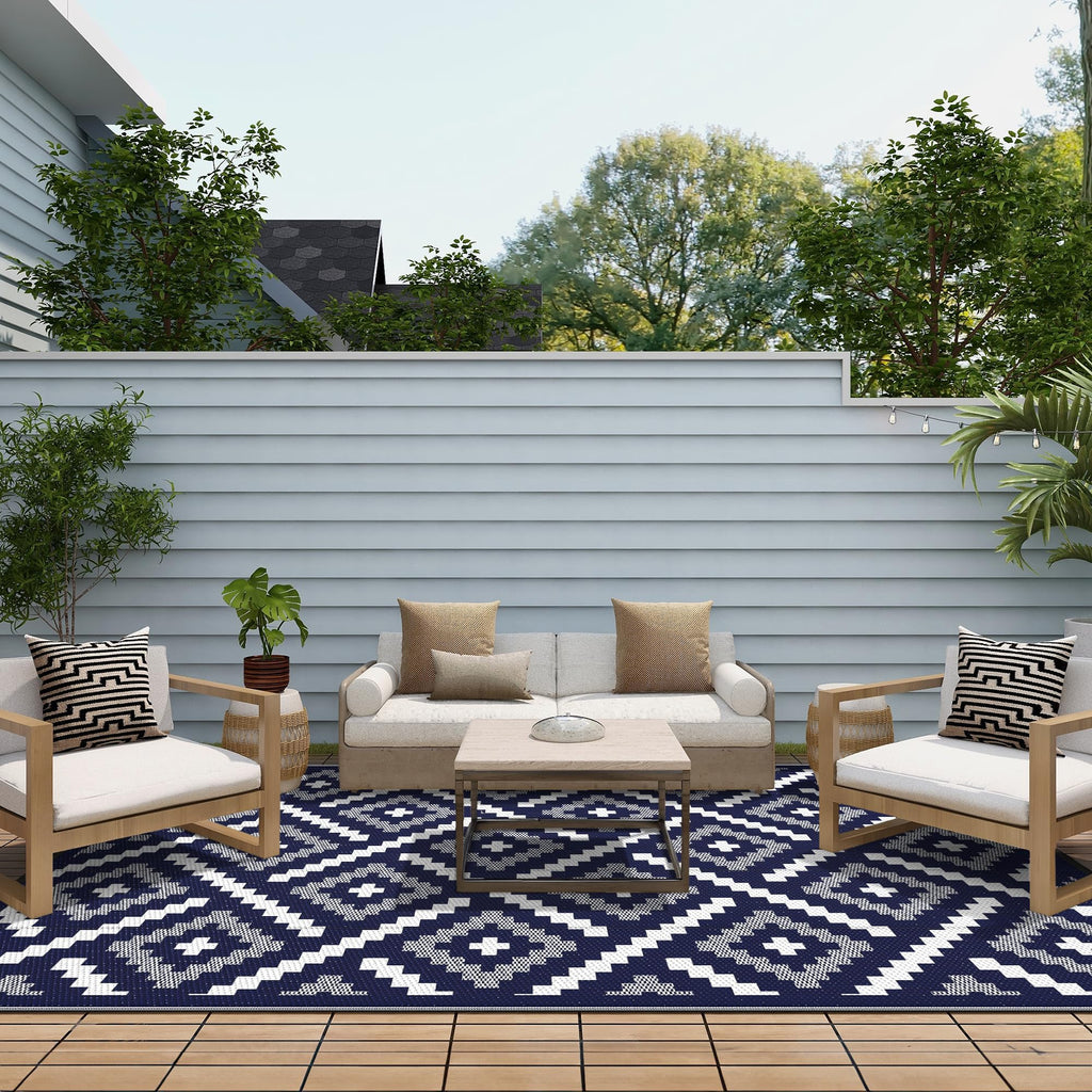 GENIMO Outdoor Rug, Waterproof Plastic Rugs for Patio, 6'x9' Navy Blue
