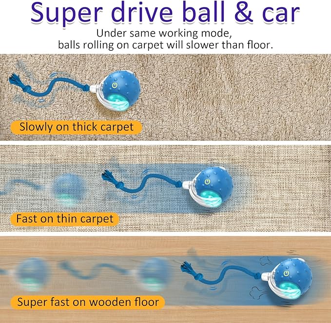 Giociv Interactive Cat Toys Ball for Indoor Cats Fast Rolling on Carpet, Chirping & Motion Activate Cat Toys (Blue)