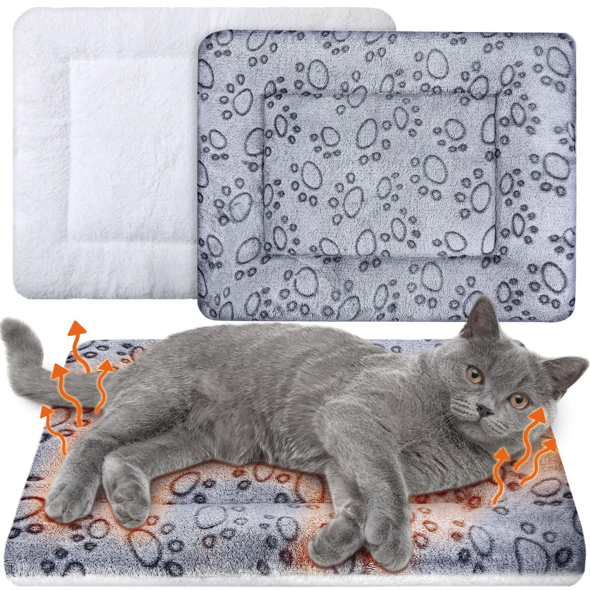 2 Pack Self Warming Cat Dog Bed Pad, Grey, 21" X 14", Stars