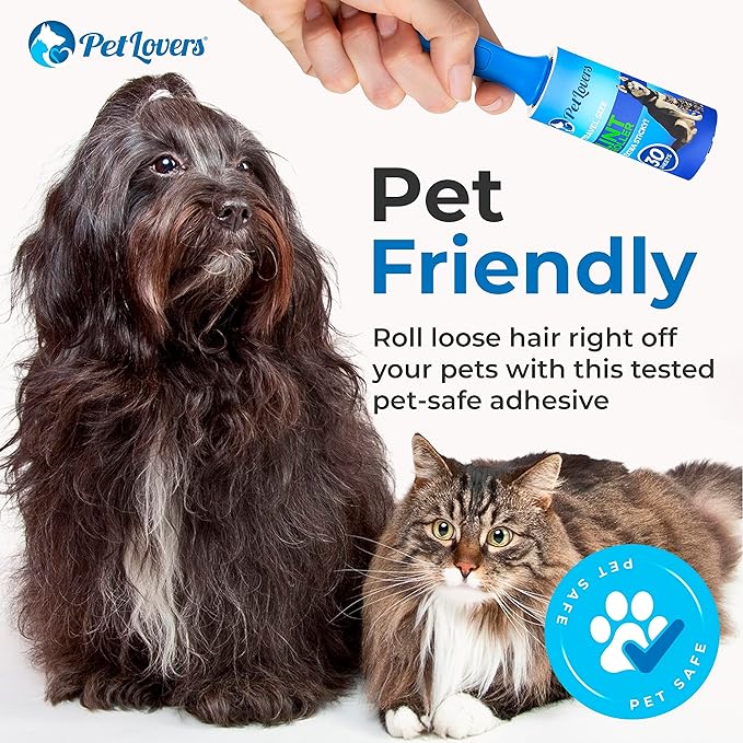 PetLovers Extra Sticky Lint Roller Mega Value Set for Pet Hair Removal and Clothes, Dog and Cat Lint Remover (Blue, 4 Pack Mini)
