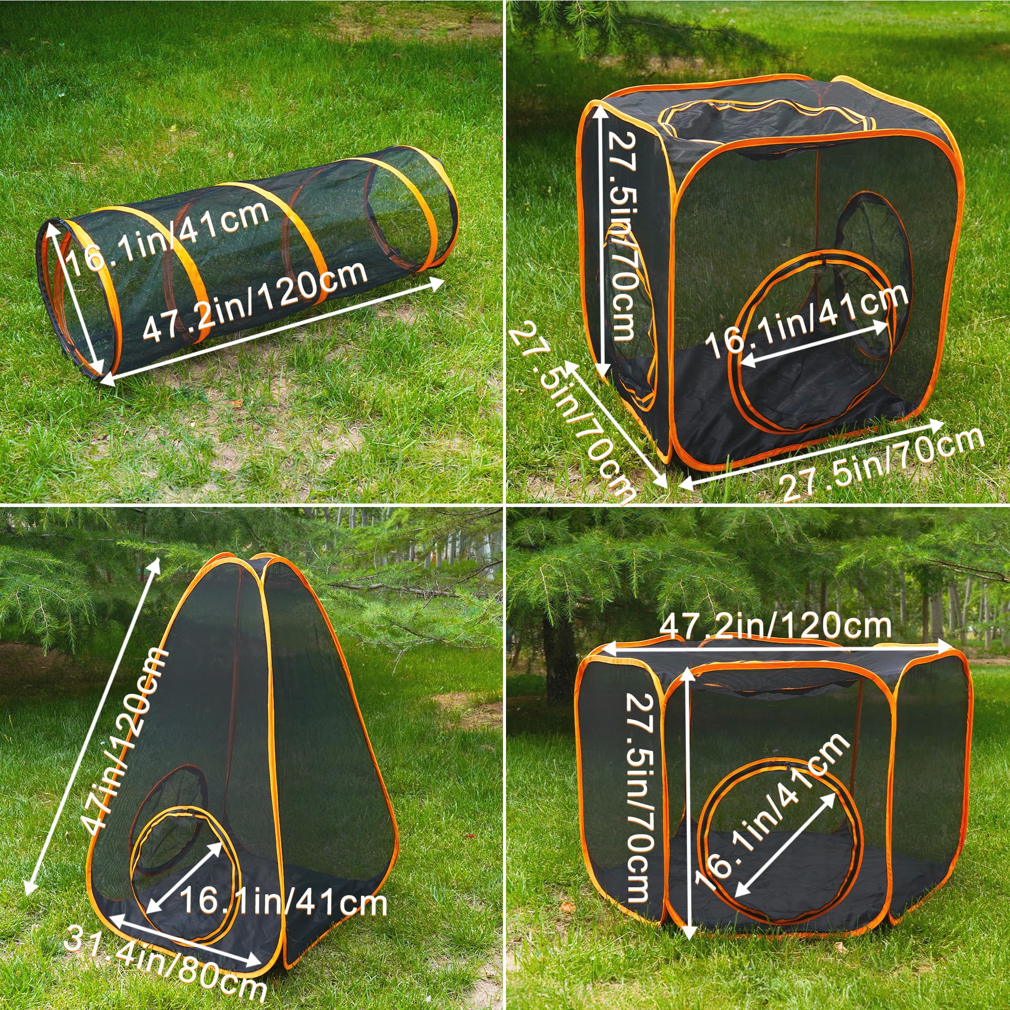 7 in 1 Outdoor Cat Enclosure, Foldable Pop-Up Mesh Playpen Tunnel for Pet Run, Foldable Outside Enclosed Tent Cage for Small Dogs, Rabbit and Other Animals