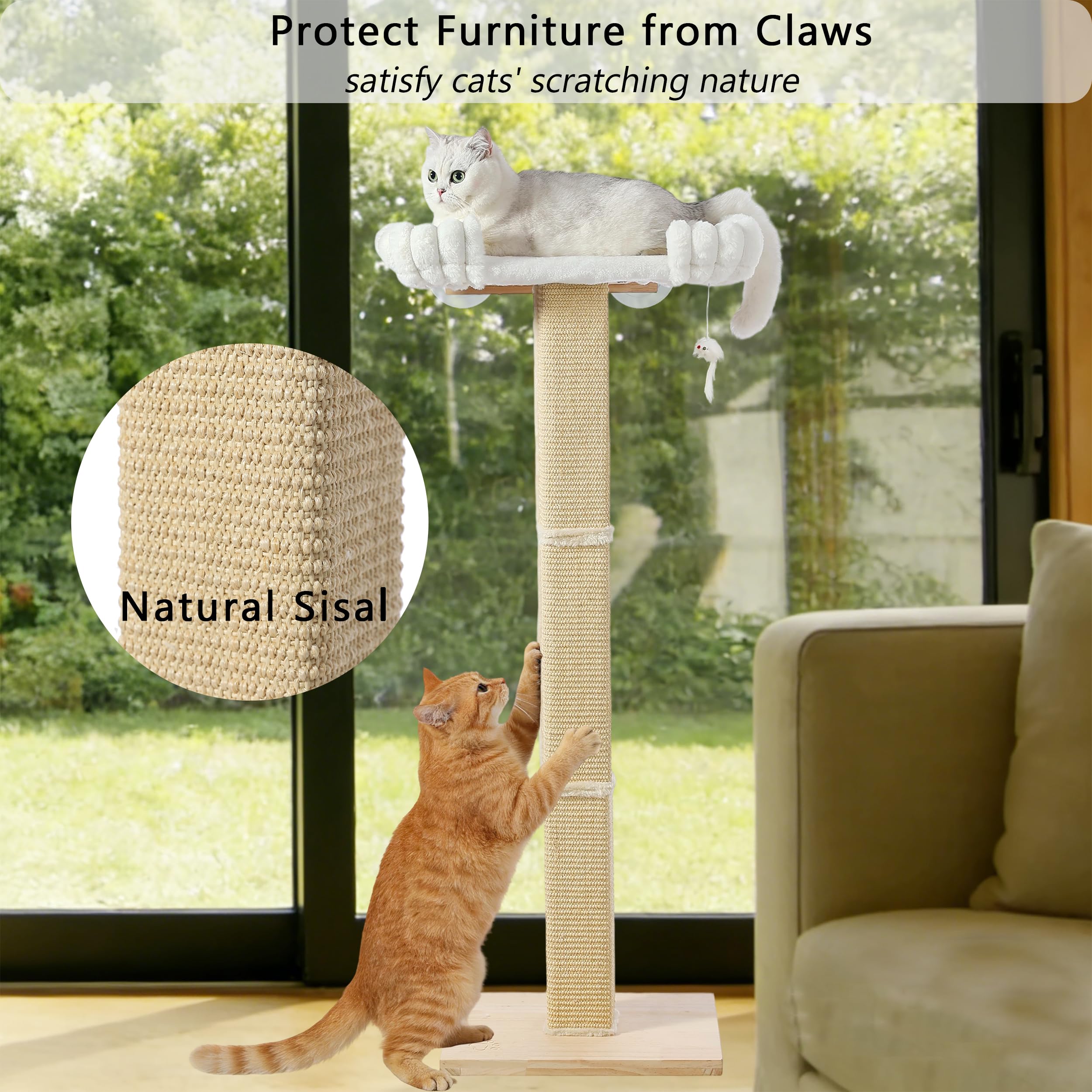 Cat Scratching Post with Large Window Perch, 47-Inch Tall Sisal Cat Tree