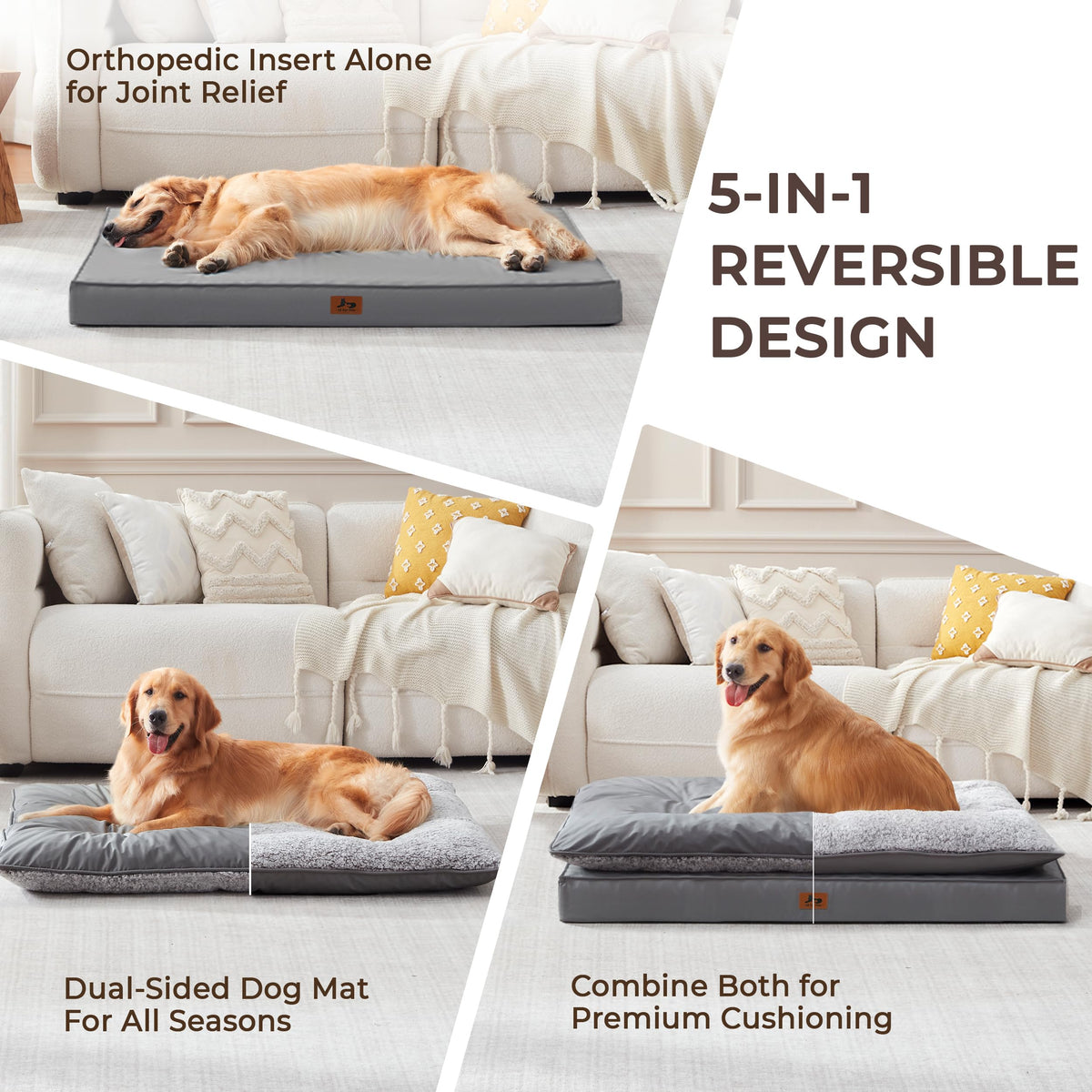 Warmrest 2-Pack Cooling Dog Bed Medium Size Dogs, Waterproof Orthopedic Dog Mattress for Large Dogs, Washable Dog Crate Bed with Removable Cover, Dark Grey
