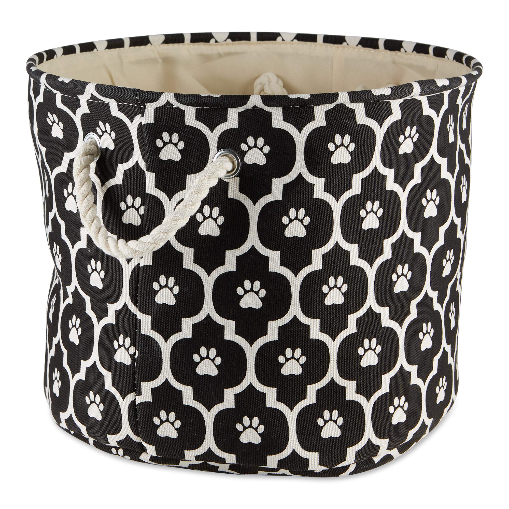 Bone Dry Pet Storage Collection Lattice Paw Print, Black, Small Round