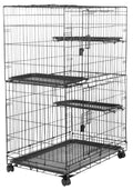 Amazon Basics Large 3-Tier Cat Cage Playpen with Easy to Clean Removable Tray, Front Doors, Portable, Foldable, 35.8" x 22.4" x 50.6", Black