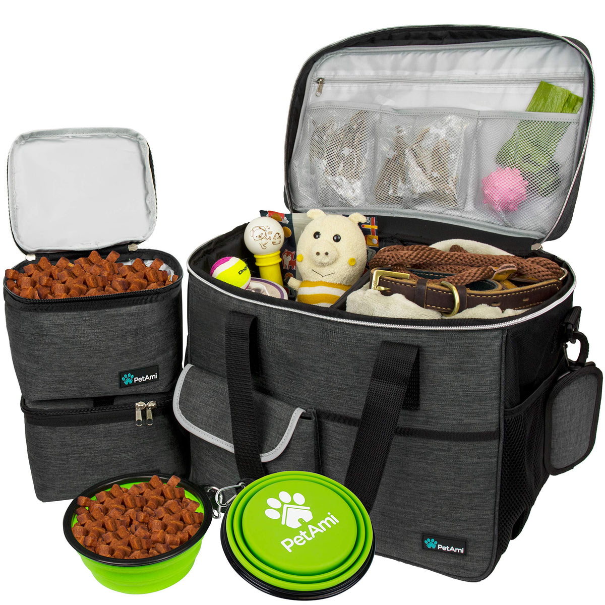PetAmi Dog Travel Bag Organizer, Pet Supplies Tote Diaper Bag, Black Medium