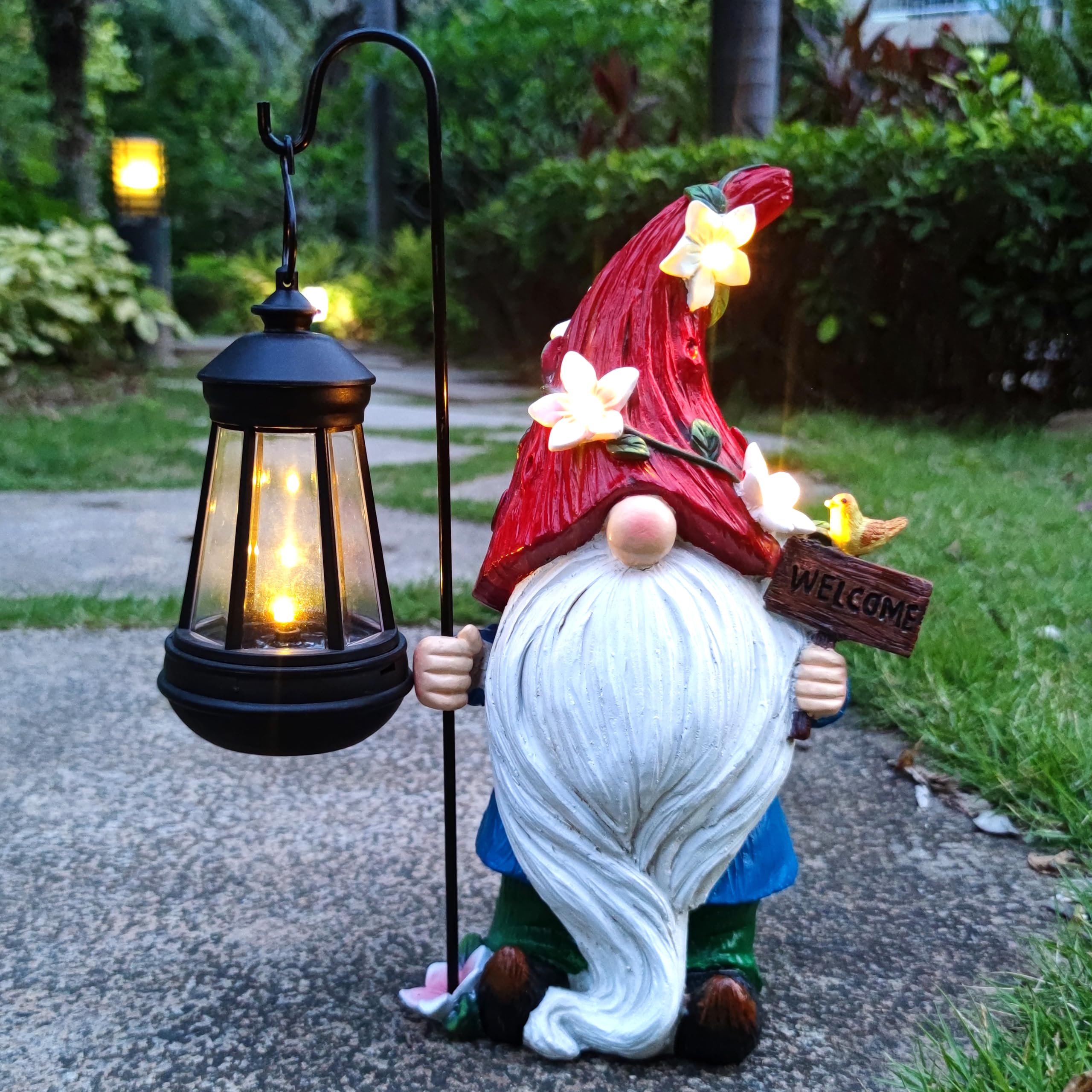 RCTTICUU Solar Garden Gnomes Statue with Succulent and LED Lights - Solar Lantern Gnomes Decorations for Yard Outdoor gnome Decorations for Garden, Patio Gnome Gifts for Mom