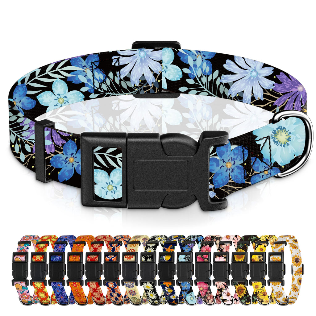 Seyezo Dog Collar, Floral Puppy Collar for Boys Girls, Purple Floral, L
