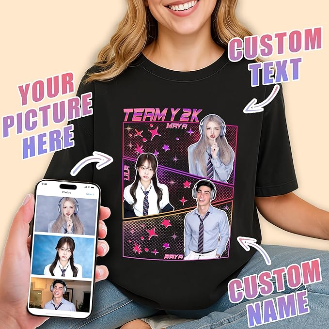 Tehg & Tuhg Custom T Shirts with Picture, Vintage Bootleg Rap Tee, Boyfriend Girlfriend, Unique Gift for Birthday Anniversary