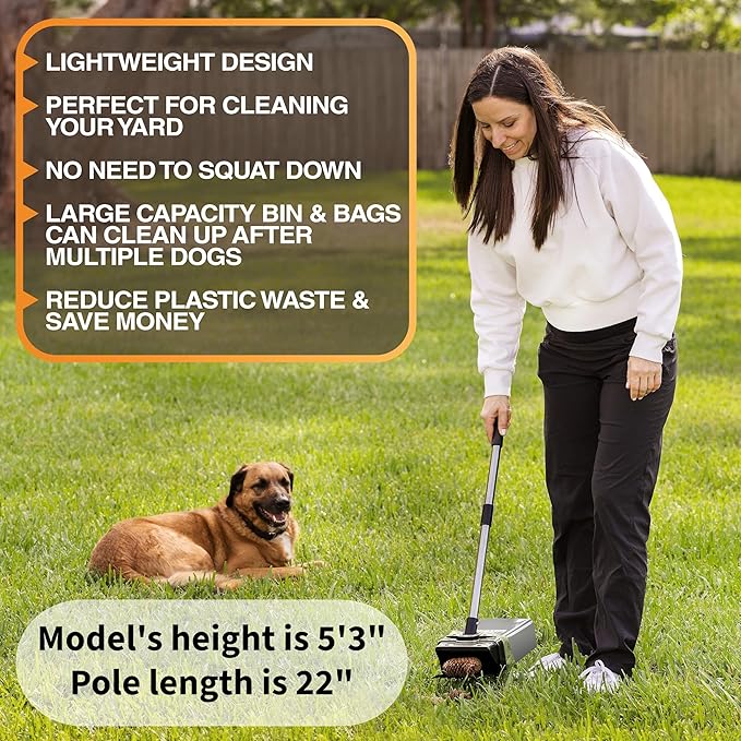 Neater Pet Brands Lift N’ Bag 2.0 Dog Pooper Scooper with Bag Attachment & 22" Pole for Small to Large Dogs, New & Improved Design, 60 Refill Bags, Heavy Duty Dog Poop Scooper for Yard, One-Hand Use