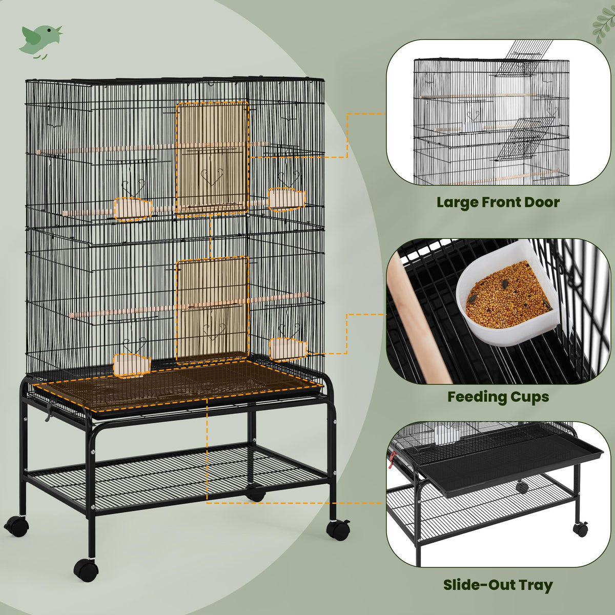 Yaheetech 53" Bird Cage with Rolling Stand for Parakeets Cockatiels Budgies