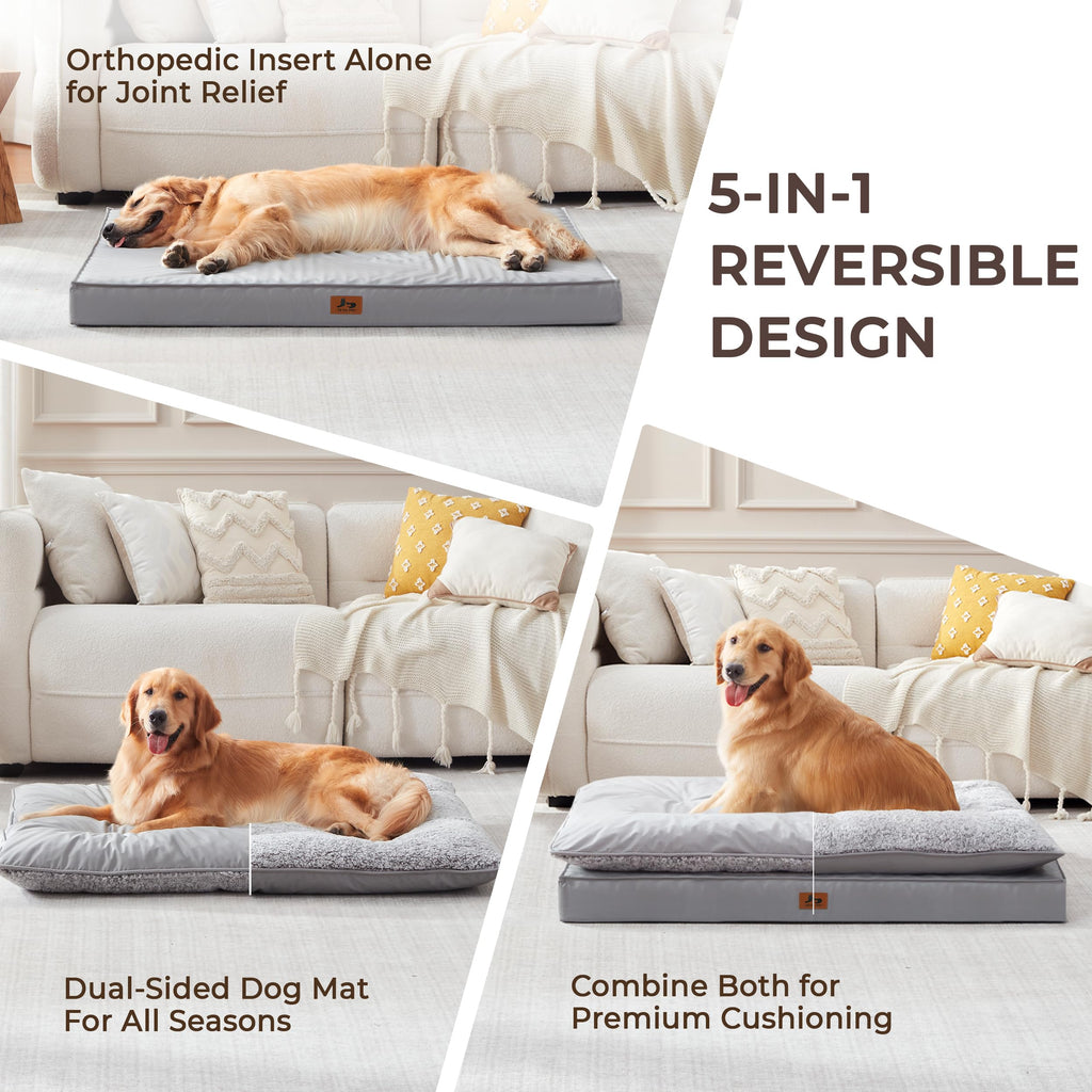 Warmrest 2-Pack Dog Bed Medium Size Dogs, Waterproof Orthopedic Dog Mattress for Large Dogs, Washable Dog Crate Bed with Removable Cover, Light Grey, 55"